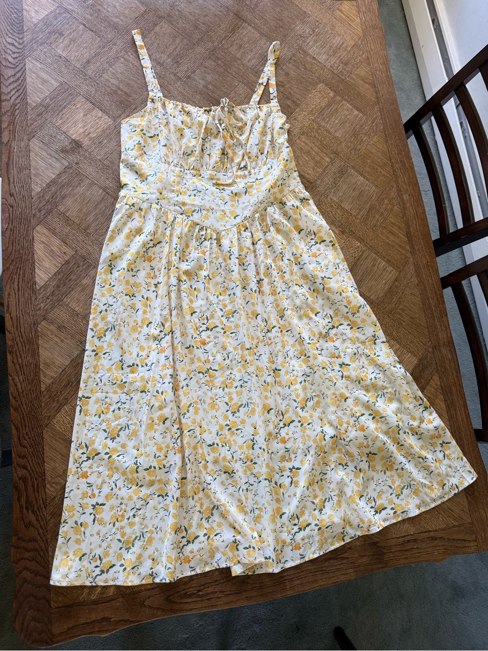 Yellow Floral Midi Sundress with Tie Front - Women